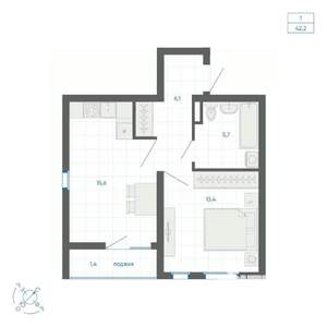 1-к квартира, строящийся дом, 42м2, 21/32 этаж