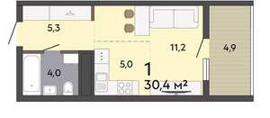 Студия квартира, вторичка, 30м2, 12/19 этаж