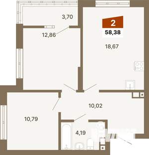 2-к квартира, вторичка, 58м2, 2/23 этаж