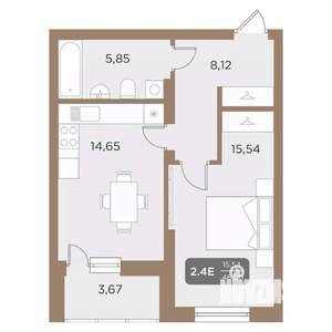 2-к квартира, вторичка, 46м2, 19/24 этаж