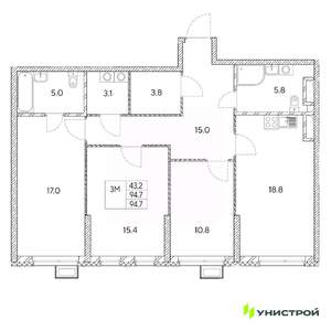 3-к квартира, вторичка, 95м2, 30/31 этаж