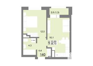 1-к квартира, вторичка, 38м2, 17/26 этаж