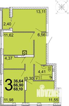 3-к квартира, вторичка, 69м2, 1/10 этаж