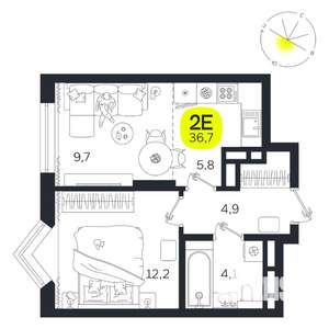 2-к квартира, вторичка, 37м2, 19/27 этаж