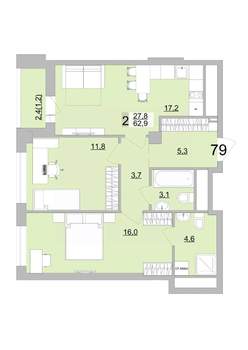 2-к квартира, вторичка, 63м2, 12/24 этаж