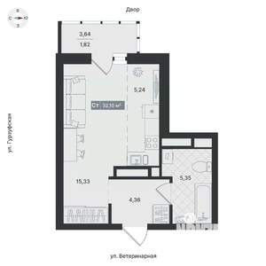 1-к квартира, строящийся дом, 34м2, 2/24 этаж