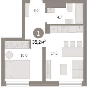 1-к квартира, вторичка, 35м2, 5/7 этаж