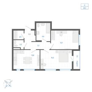 2-к квартира, вторичка, 65м2, 10/10 этаж