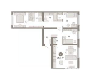 4-к квартира, вторичка, 108м2, 8/9 этаж