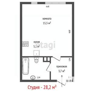 Студия квартира, вторичка, 28м2, 4/14 этаж