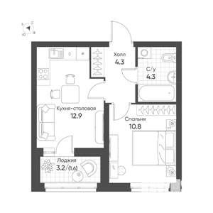 1-к квартира, строящийся дом, 34м2, 11/16 этаж