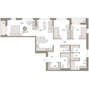 3-к квартира, вторичка, 106м2, 13/16 этаж