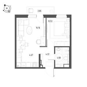 2-к квартира, строящийся дом, 41м2, 11/22 этаж