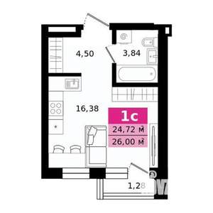Студия квартира, строящийся дом, 26м2, 2/25 этаж