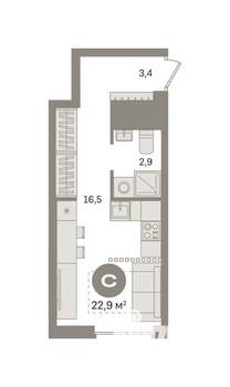 Студия квартира, вторичка, 23м2, 3/8 этаж