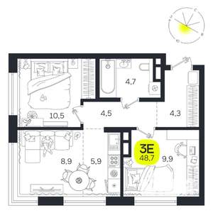3-к квартира, вторичка, 49м2, 10/27 этаж