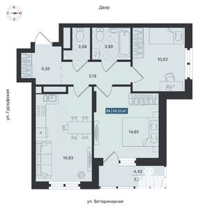 2-к квартира, вторичка, 60м2, 14/24 этаж