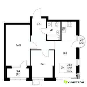 2-к квартира, вторичка, 59м2, 19/31 этаж