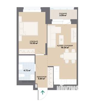 1-к квартира, вторичка, 46м2, 10/25 этаж