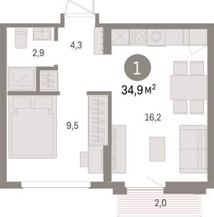 1-к квартира, вторичка, 35м2, 5/9 этаж