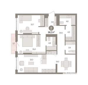2-к квартира, вторичка, 97м2, 5/25 этаж