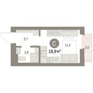 Студия квартира, вторичка, 20м2, 4/9 этаж