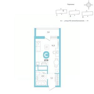 Студия квартира, вторичка, 28м2, 13/16 этаж