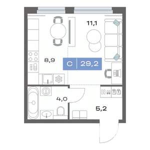 Студия квартира, строящийся дом, 29м2, 4/20 этаж