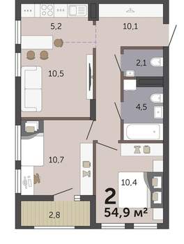 2-к квартира, вторичка, 55м2, 6/19 этаж