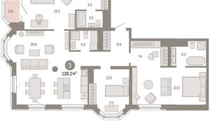 3-к квартира, вторичка, 128м2, 7/24 этаж