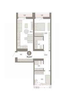 2-к квартира, вторичка, 70м2, 7/8 этаж