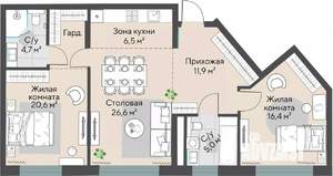 2-к квартира, строящийся дом, 85м2, 22/27 этаж