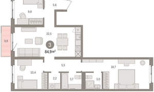 3-к квартира, вторичка, 85м2, 3/15 этаж