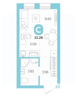 Студия квартира, строящийся дом, 22м2, 5/28 этаж