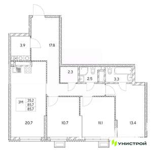 3-к квартира, вторичка, 86м2, 7/31 этаж
