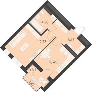 1-к квартира, вторичка, 36м2, 6/16 этаж