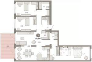 3-к квартира, вторичка, 151м2, 2/16 этаж