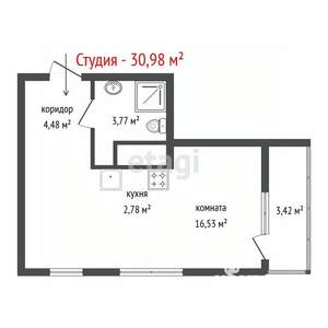 Студия квартира, вторичка, 31м2, 19/19 этаж