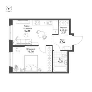1-к квартира, строящийся дом, 41м2, 3/25 этаж