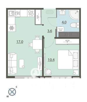 1-к квартира, вторичка, 35м2, 17/24 этаж