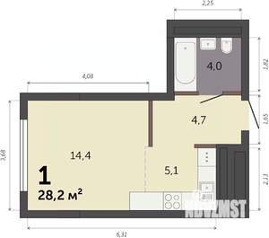 Студия квартира, строящийся дом, 28м2, 30/32 этаж