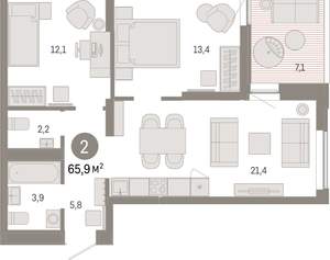 2-к квартира, вторичка, 66м2, 11/16 этаж