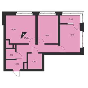 3-к квартира, вторичка, 64м2, 2/25 этаж
