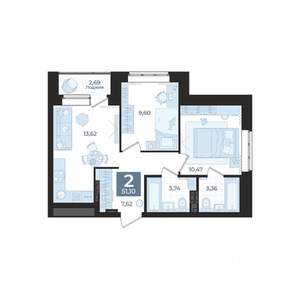 2-к квартира, вторичка, 51м2, 8/9 этаж