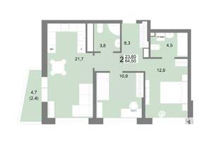 2-к квартира, строящийся дом, 65м2, 25/25 этаж