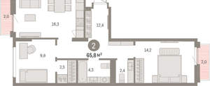 2-к квартира, вторичка, 66м2, 5/9 этаж
