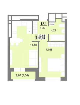1-к квартира, вторичка, 38м2, 18/22 этаж