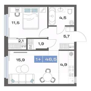 1-к квартира, строящийся дом, 47м2, 4/17 этаж