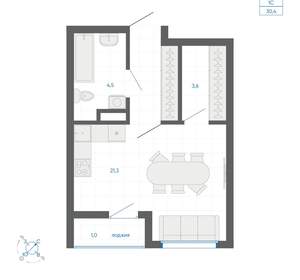 Студия квартира, вторичка, 30м2, 8/32 этаж