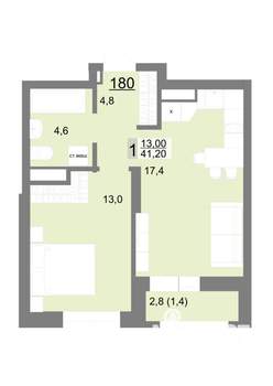 1-к квартира, вторичка, 41м2, 21/26 этаж